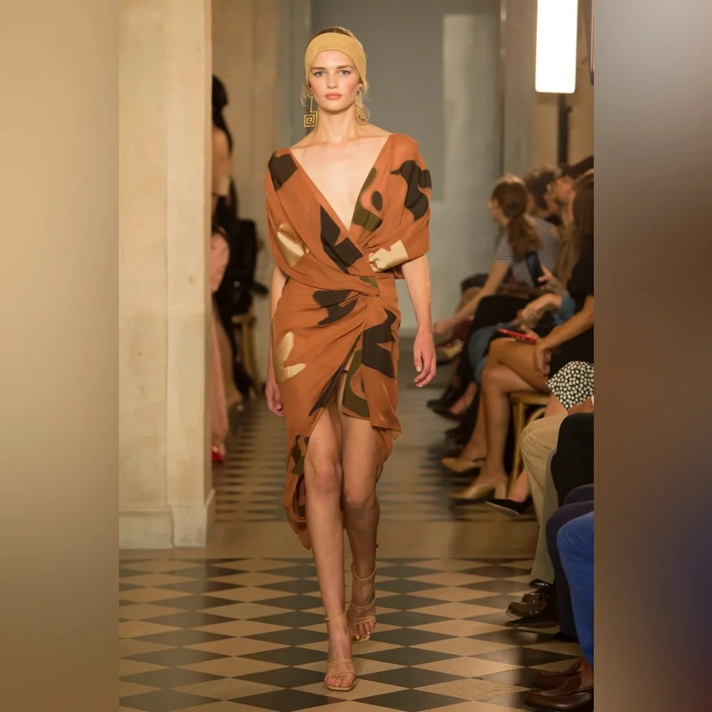 JACQUEMUS Henri Dress Ruched Sheer Midi Brown Pattern Spring 2018 La Bomba - Picture 4 of 4